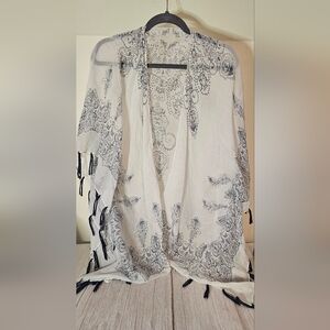 Bohemian White and Blue Kimono with Tassels